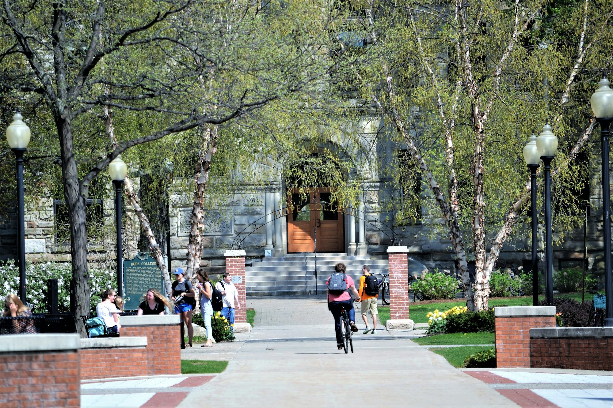 College campus in the spring